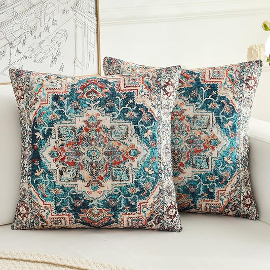 Boho Throw Pillow Covers 26x26 inch Set of 2,Boho Vintage Carpet Pattern Antique Ethnic Decor Double Sided Pattern Cushion Cover Soft Pillow Case Living Sofa Room Bed Square Pillow Cover