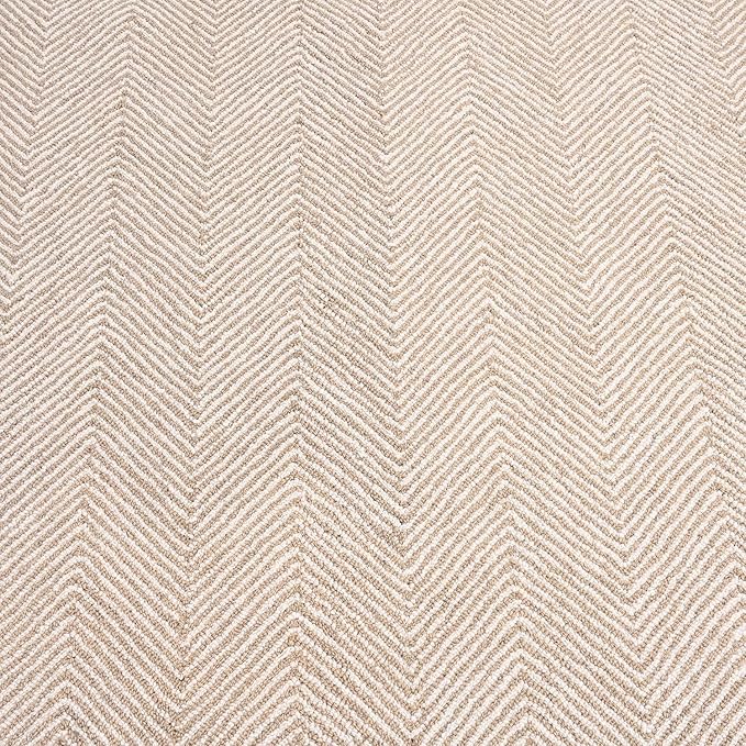 Modern Herringbone Chevron Collection Handcrafted Wool Area Rug - Durable, Zigzag Pattern, for High Traffic, Contemporary Design for Living Room, Bedroom, Dining Room Decor (Sand Beige, 2.6' x 10')