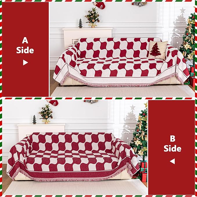 MEETSKY Christmas Couch Cover Red Sofa Slipcover for 2 Seater Couch, Sofa Covers Washable Use Thick Soft Fabric Couch Cover for Dogs, Multi-Use Decorative Couch Protector for Pets, 71" x 118"