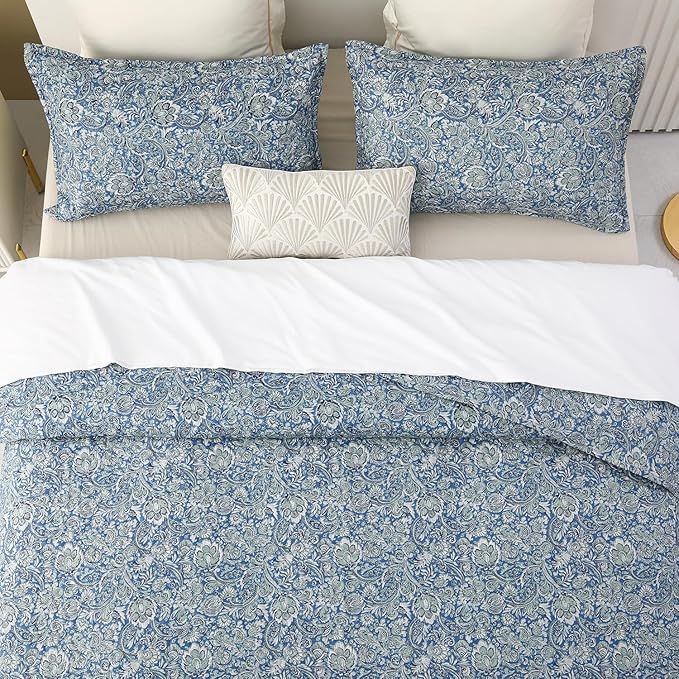 DURLENGEN Floral Quilt Set Twin Size 2Pcs, Blue & Green Paisley Floral Pattern All Season Lightweight Bedspread Coverlet Sets(Twin 68x86, Paisley Blue)