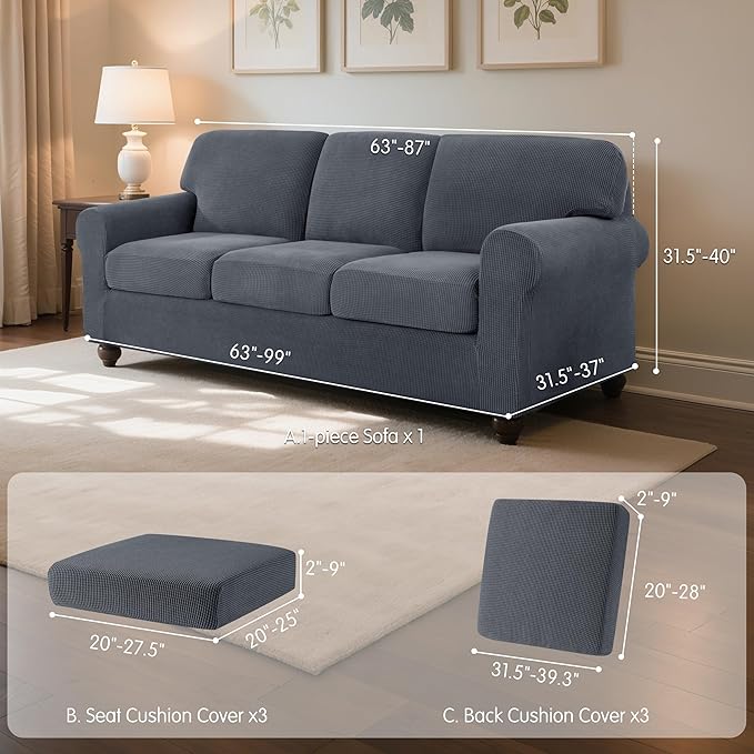 SUBRTEX 7 Pieces Stretch Sofa Slipcover Sets Couch Cover Sets Backrest Cushion Covers Furniture Protector Collection Set for Oversize Sofa Loveseat Chair Slip Covers(Large, Gray)