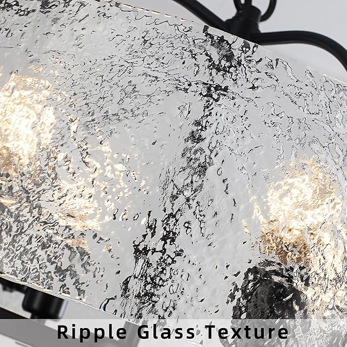 16.1" Black Glass Drum Chandelier - 4-Light Farmhouse Pendant Light Modern Round Ceiling Light Fixture with Adjustable Hanging Chain for Dining Room, Kitchen, Living Room, Foyer, Entryway