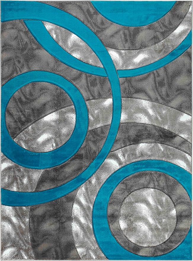 GLORY RUGS Area Rug Modern 8x10 Turquoise Circles Geometry Soft Hand Carved Contemporary Floor Carpet Fluffy Texture for Indoor Living Dining Room and Bedroom Area