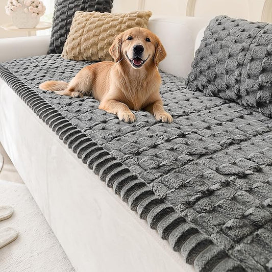 Couch Cover for Dogs Washable,Non Slip Fuzzy Durable Couch Covers for 3 Cushion Sofa Pet Friendly Sofa Cover Dog Thick Soft Slipcovers Protector Couches Mat Bed (Grey, 27.6" x 59"/70 x 150cm)