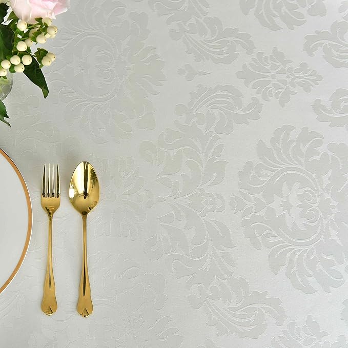 maxmill Jacquard Round Table Cloth Damask Design Waterproof Antiwrinkle Heavy Weight Soft Tablecloths for Circular Table Cover and Kitchen Dinning Tabletop Round 70 Inch Ivory