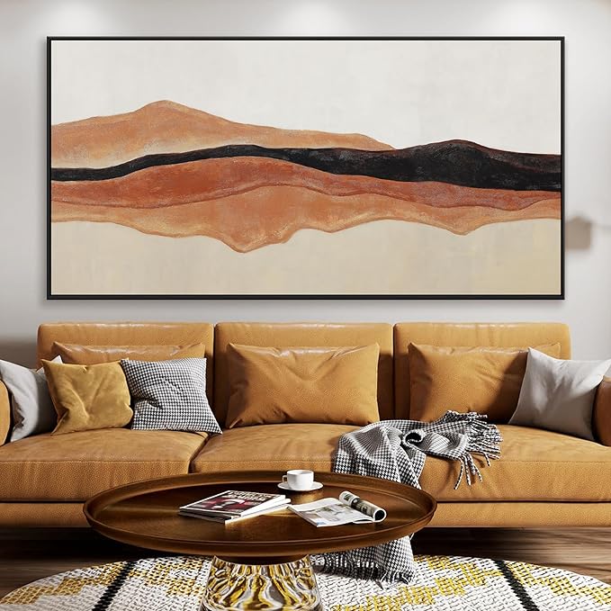 QSQ Large Abstract Wall Art For Living Room Decor Red Brown White Wall Art Painting Prints Minimalist Abstract Art Canvas Art Wall Decor Pictures For Bedroom Kitchen Office 29" × 58" Whit Framed