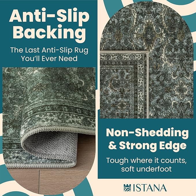 Istana 3x5 Area Rug - Dark Green Modern Rugs for Living Room 3x5 - Foldable Rugs for Bedroom/Living Room Rug - Stain Resistant Washable Rug - Eco-Friendly Small Area Rugs