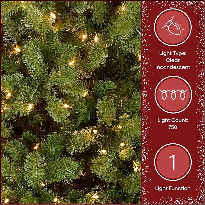 National Tree Company 7.5 ft Pre-Lit Downswept Douglas Fir Artificial Christmas Tree, 750 Clear Lights, 1,867 Tips, Includes Stand, Green