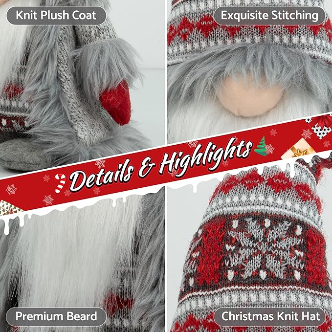 Gnome Christmas Decorations - Adorable Plush Christmas Gnome Gifts for Women, Thanksgiving Valentines Birthday Plush Gnomes Swedish Tomte Elf for Kitchen, Tiered Tray and Home Décor