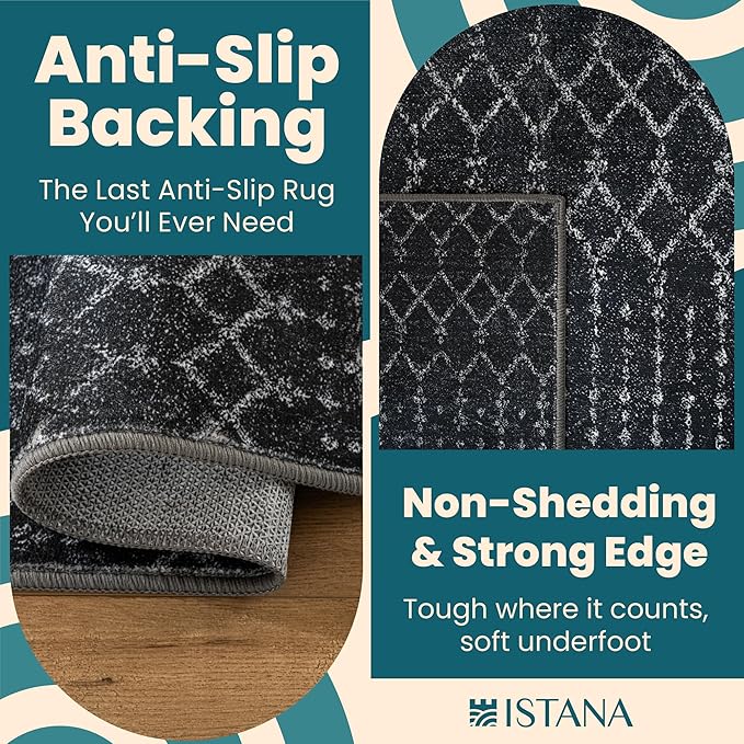 Istana 8x10 Area Rug - Black 8x10 Rugs for Living Room - Foldable Rugs for Bedroom - Stain Resistant Washable Rug - Eco-Friendly Area Rugs - Easy to Clean Living Room Rug