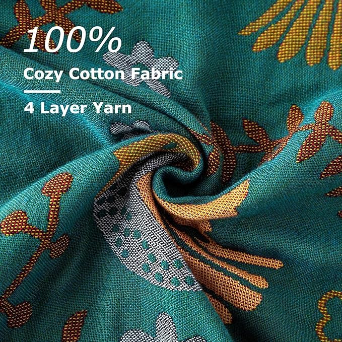 Boho Throw Blanket for Bed 100% Cotton Ultra Soft Rustic Quilt Queen Blanket Bird Floral Printed Farmhouse Decor Large Fall Bed Blankets,90"×98" All Season Rustic Throw for Sofa Couch Chair