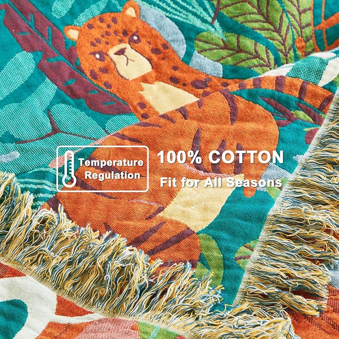 Throw Blanket for Couch Sofa Soft Cotton Blankets for Bedroom Living Room All Season Reversible Forest Animals Whimsical Home Decor 50"x60"