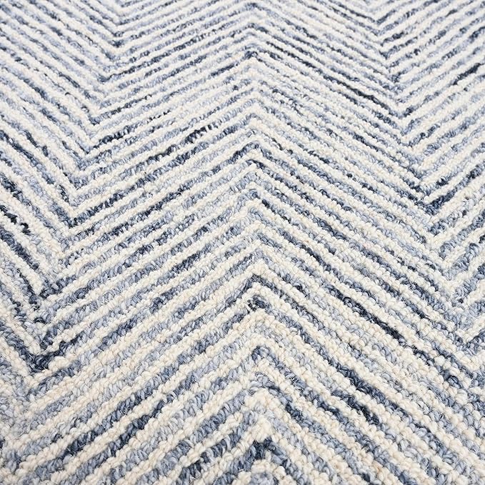Modern Herringbone Chevron Collection Handcrafted Wool Area Rug - Durable, Zigzag Pattern, for High Traffic, Contemporary Design for Living Room, Bedroom, Dining Room Decor (Denim blue, 10' x 14')