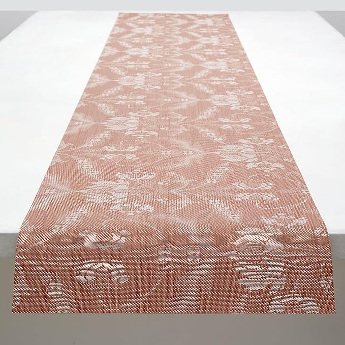 Martha by Martha Stewart | Chilewich Damask Table Runner in Burnt Coral - Easy Care Woven Textile - Indoor/Outdoor - Stain/Fade Resistant - 14" x 72"