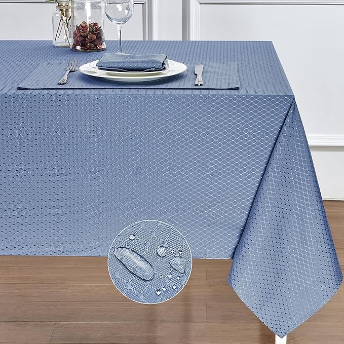 Rectangle Table Cloth Linen Farmhouse Stainproof Waterproof Washable Polyester Oblong Rectangular Fabric Table Cover for Kitchen Dining Dinner (Light Blue, 60 X 120 Inch)