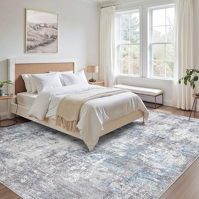 Washable 10X12 Area Rug: Modern Abstract Soft Non-Slip Indoor Rugs - Low Pile Stain Resistant Foldable Rug for Living Room Bedroom Dining Room Playroom Office(Blue Grey,10'x12')