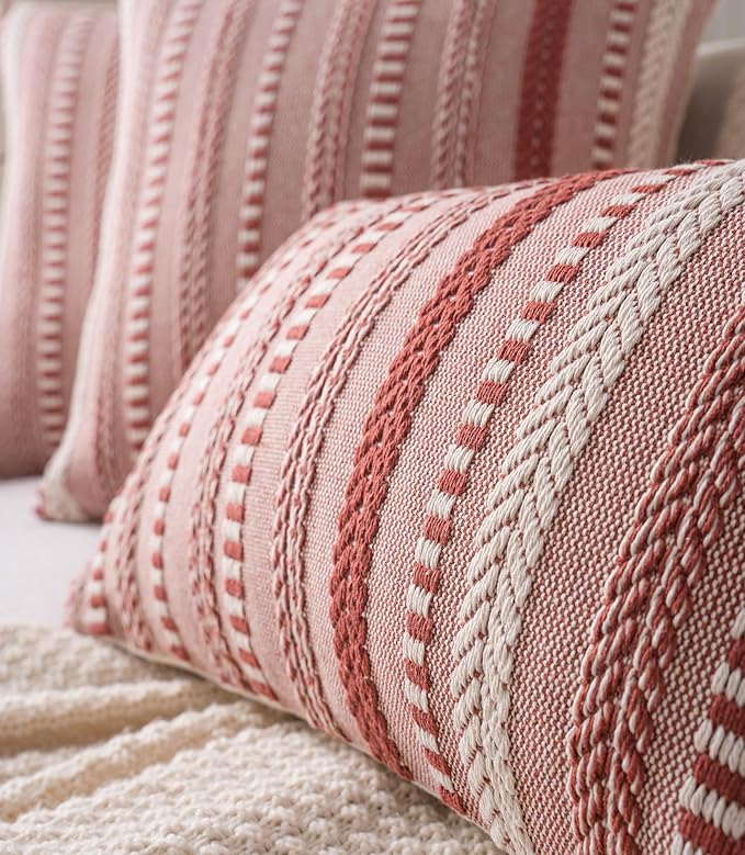 Boho Lumbar Pillow Covers 14x36 Long, Farmhouse Decorative Couch Pillow Cases, Rust Accent Pillows of Bed, Sofa Bedroom Living Room Home Decor Cushion Cover, Pack of 1
