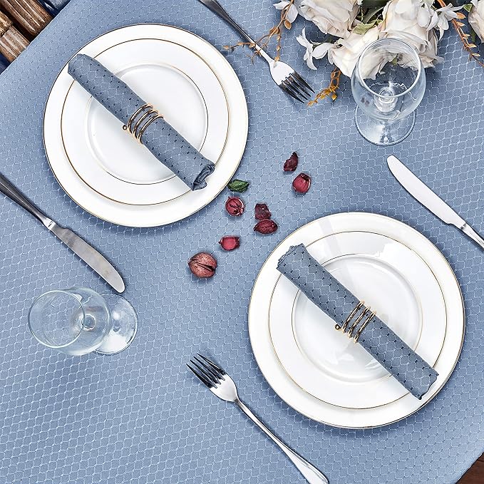 Rectangle Table Cloth Linen Farmhouse Stainproof Waterproof Washable Polyester Oblong Rectangular Fabric Table Cover for Kitchen Dining Dinner (Light Blue, Round 70'' Inch)
