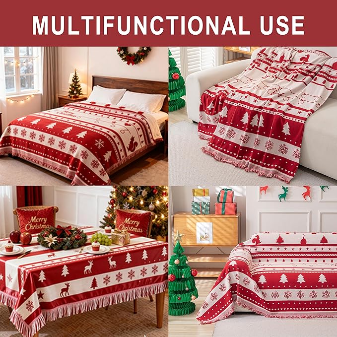 Christmas Couch Cover, Red Sofa Covers for 3 Cushion Couch, L Shape Sectional Protector for Dogs Washable, Reversible Throw Blanket Slipcover, Christmas Chair Decorations Gifts(71"x118", Red)