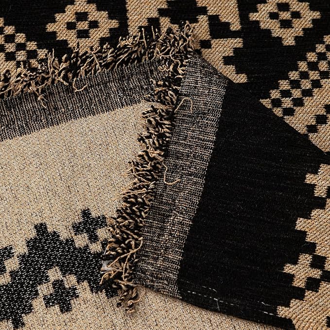 VClife Boho Couch Cover for Sofa, Anti Slip Chenille Sofa Cover for Sectional Sofa - 1 Piece Black Khaki Geometry Jacquard Sofa Slipcover, Pet-Friendly Couch Cushion Cover with Tassel 71"x 150"