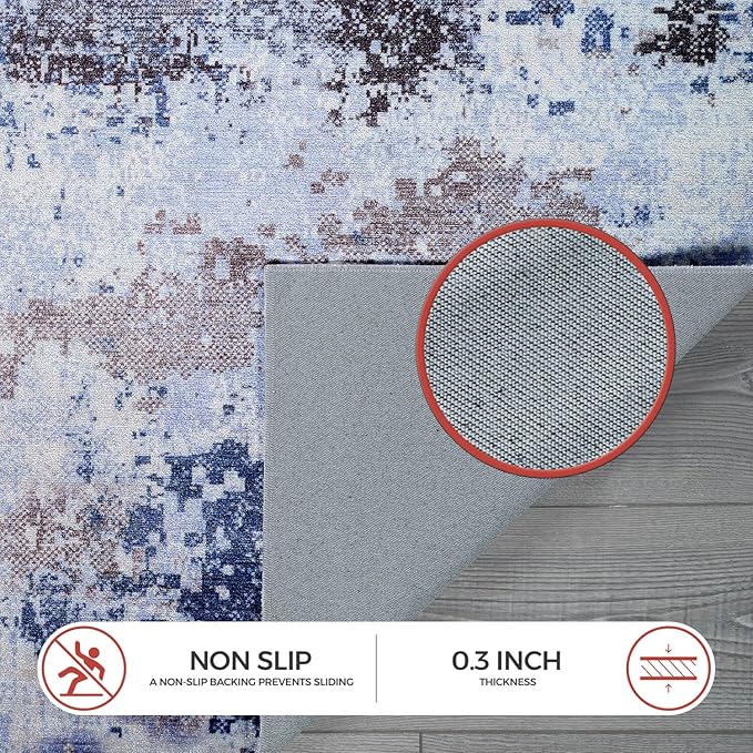 Non Slip Rugs 5x7 Modern Abstract Easy Silk Rubber Backing Soft Area Rug for Living Room Easy to Clean Non Shedding Kitchen for Bedroom Indoor Carpet (Navy - Blue, 5x7)