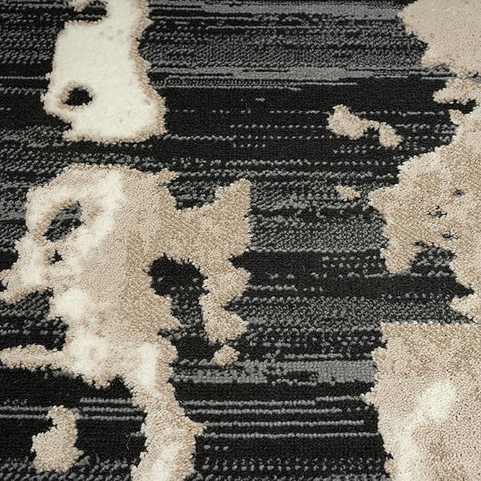 Abani Terra Cream Area Rug for Living Room, Bedroom - Black Abstract Pattern - 10' x 14' - Durable & Easy to Clean