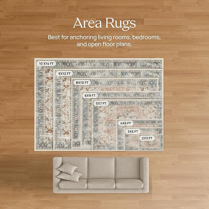 RUGGABLE x Jonathan Adler Machine Washable Modern Area Rug – Inkdrop Slate Blue 8x10, Stain-Resistant, Non-Slip – Large Rugs for Living Room, Bedroom, Hallway, Entryway & Office–with Cushioned Pad