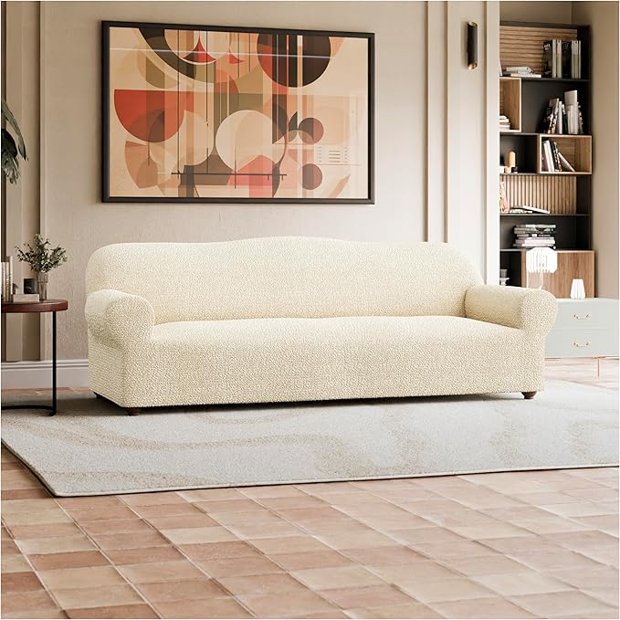 PAULATO BY GA.I.CO. Sofa Slipcover - Stretch Couch Cover - Stylish Cushion Sofa Cover - 1-Piece Form Fit Washable Protector for Pet - Mille Righe Collection - Cream