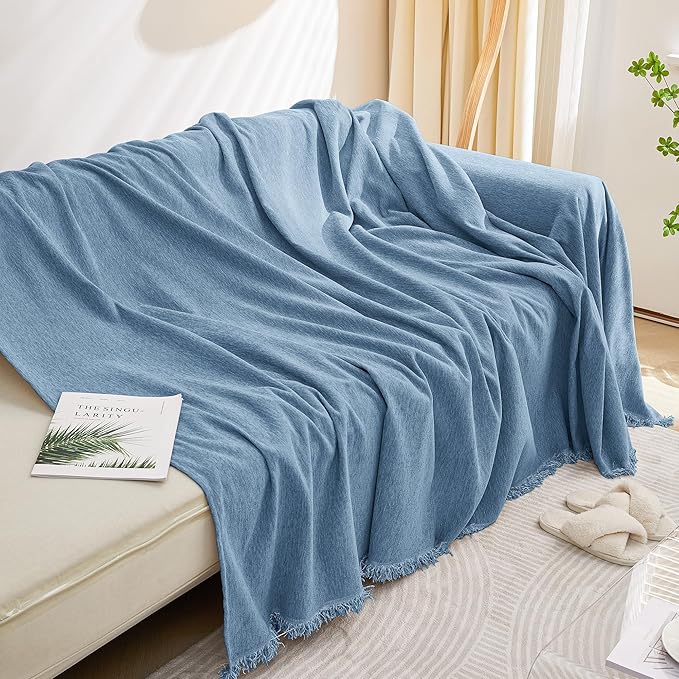 MEETSKY Washable Chenille Sofa Cover Couch Cover for 2 Cushion L Shape Sofa Recliner Sofa Slipcovers with Tassel Thick Couch Protector, 71" x 118", Blue