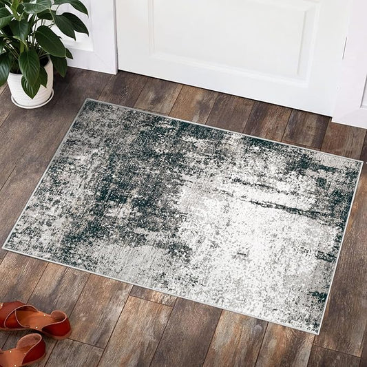 2x3 Area Rugs Washable Rug, Soft Modern Abstract Rugs for Entryway Small Low Pile Thin Rug Non Slip Indoor Neutral Carpet for Kitchen Bedroom Laundry Bathroom Hallway Black Grey Gold
