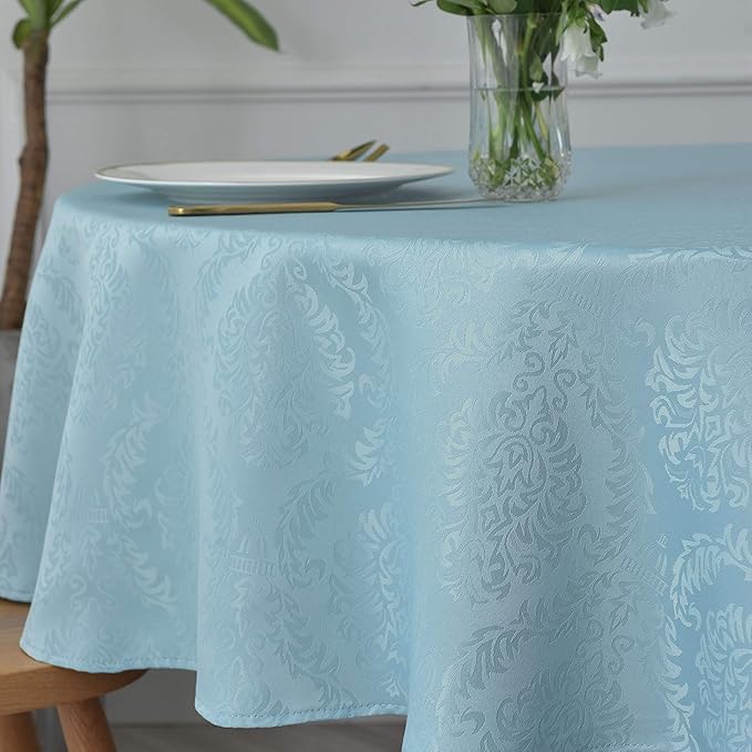 maxmill Jacquard Round Table Cloth Damask Design Waterproof Antiwrinkle Heavy Weight Soft Tablecloths for Circular Table Cover and Kitchen Dinning Tabletop Round 70 Inch Blue Haze