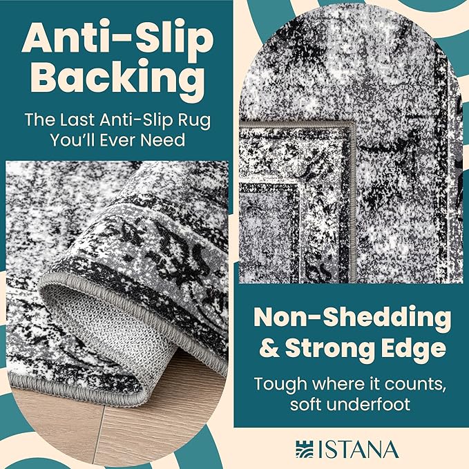 Istana 2x3 Area Rug - Dark Grey Boho Rugs for Living Room 2x3 - Foldable Small Rugs for Bedroom - Stain Resistant Washable Rug Non Slip - Eco-Friendly Area Rugs Indoor