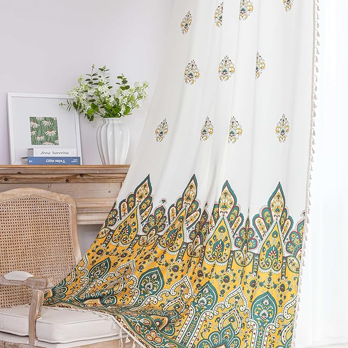 Boho Floral Curtains French Country Farmhouse Curtains 102 Inches Long Light Filtering Window Rod Pocket Drapes for Living Room 2 Panels