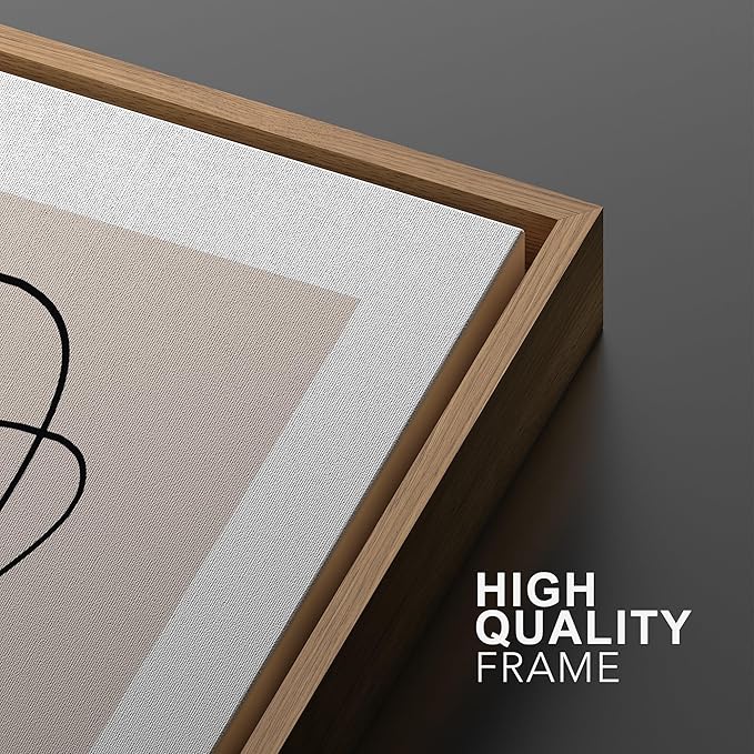 SIGNWIN Framed Wall Art Print Set Line Art Thin Lines Over Plain Tan Background Abstract Swirly Digital Art Modern Art Mid-Century Modern Expressive for Living Room, Bedroom, Office - 24"x36"x2 Panels