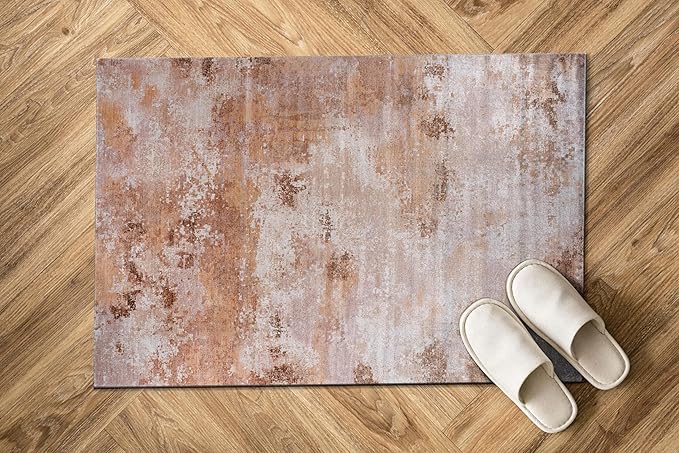 Non Slip Rugs 2x3 Modern Abstract Easy Silk Rubber Backing Soft Entryway Area Rug for Door Mat Easy to Clean Non Shedding Kitchen for Bedroom Indoor Carpet (Beige - Brown, 2x3)