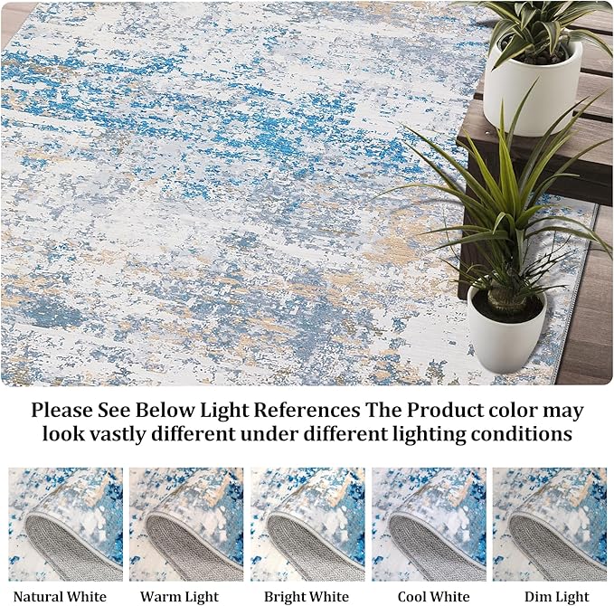 4x6 Modern Abstract Rugs for Living Room Stain Resistant Carpet Ultra Soft Indoor Floor Cover Accent Rug Low Pile Thin Rug for Bedroom Dining Room, Blue/Grey