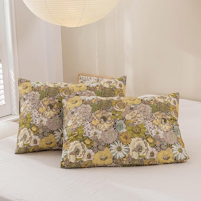 ECOCOTT Floral Duvet Cover Queen Size - Vintage Chic Garden Style Floral Pattern Printed Flower Duvet Cover Set Super Soft Comforter Quilt Cover with Zipper Closure 4 Ties
