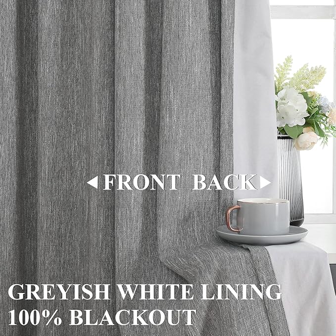 Vision Home Charcoal Grey Pinch Pleated Full Blackout Curtains Room Darkening Window Curtains 90 inch for Living Room Bedroom Thermal Insulated Pinch Pleat Drapes with Hooks Back Tab 2 Panel 40"Wx90"L