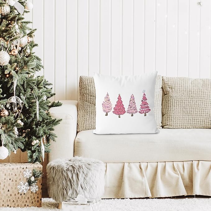 KEUSPI Pink Christmas Tree Pillow Covers - 18x18, Xmas Decor, Tree & Pillow Cases