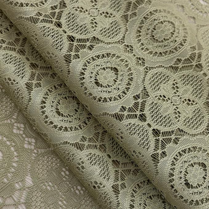 YJ YANJUN Sage Green Boho Curtains 2 Panels, Bohemian Crochet Floral Pattern, Vintage Lace Window Panels for Living Room Sliding Door, Cottagecore Farmhouse Light-Filtering Drapes W59 x L72