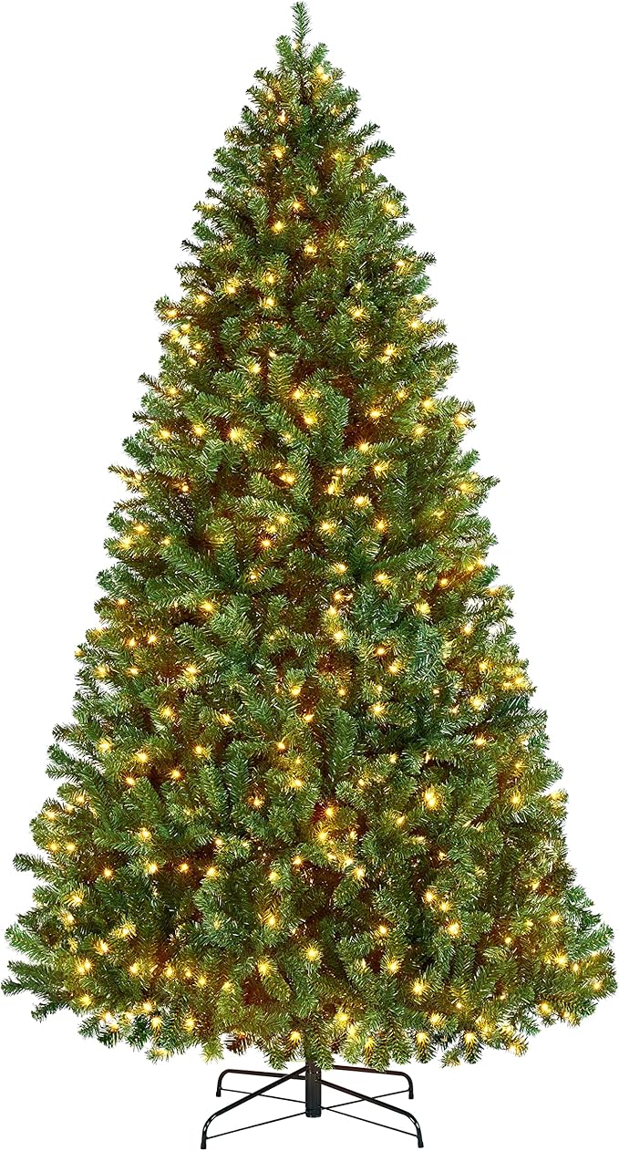 Yaheetech 9ft Pre-lit Spruce Artificial Hinged Christmas Pine Tree Prelighted Holiday Xmas Tree for Home Party Decoration with 850 Warm White Lights and 2160 Branch Tips, Green