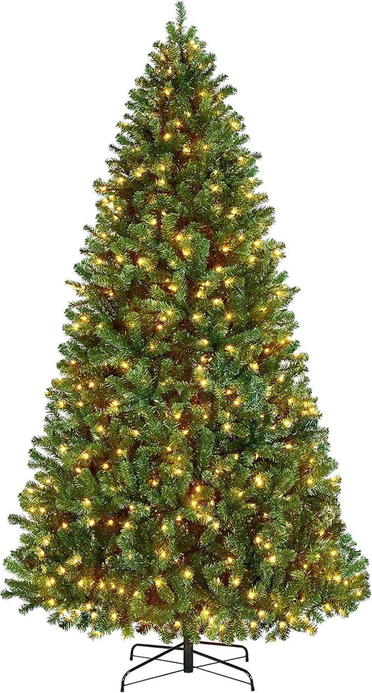 Yaheetech 9ft Pre-lit Spruce Artificial Hinged Christmas Pine Tree Prelighted Holiday Xmas Tree for Home Party Decoration with 850 Warm White Lights and 2160 Branch Tips, Green