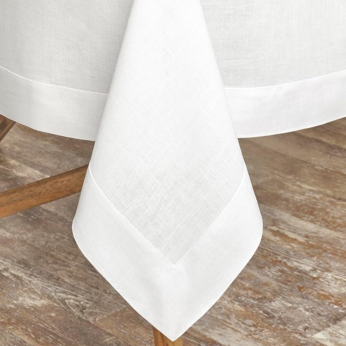 D'Moksha Homes Linen White Tablecloth 60 x 102 Inch - 100% Pure Linen Rectangular Table Cloth - Machine Washable Tablecloth for Fall, Thanksgiving, Christmas, Holiday