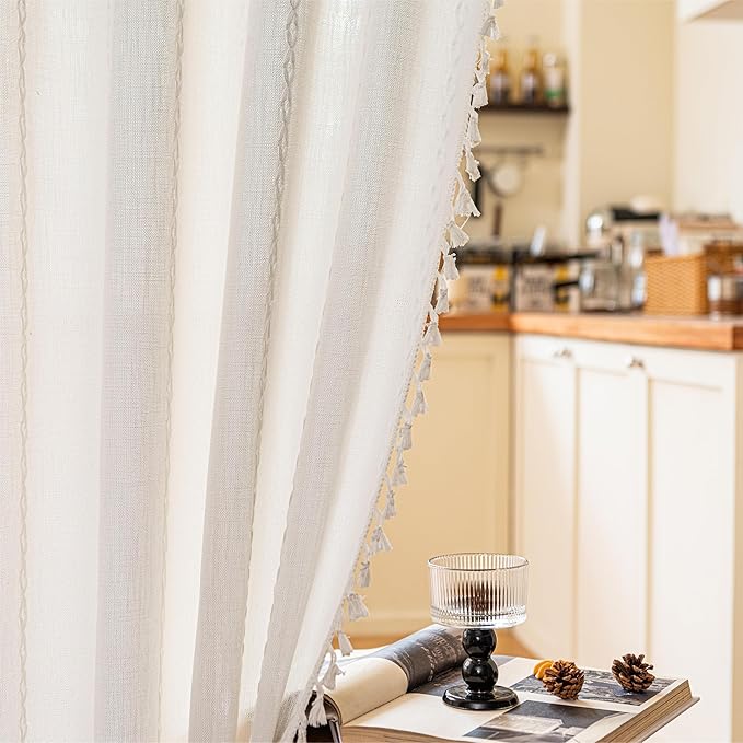 Sutuo Home Door Curtains for Doorway, Light Filtering Curtains Privacy Bohemian Embroidery Drape Decor for Temporary Room Dividers Bedroom Living Room, Rod Pocket 1 Panel 37" W x 80" L, White