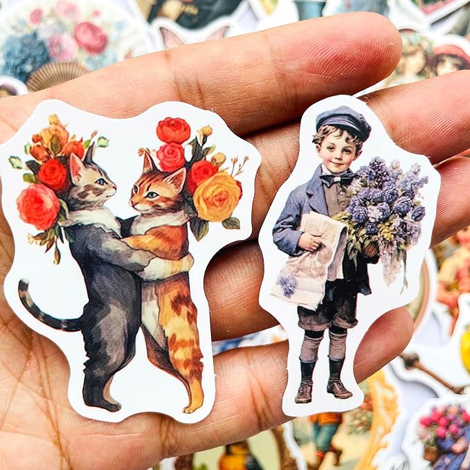 Yoksas 50Pcs Vintage Victorian Stickers - Waterproof Vinyl Old Antique Art Stickers for Laptops,Water Bottles,Scrapbooking,Journals