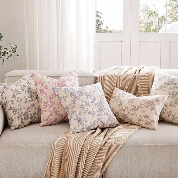 100% Cotton French Pastoral Throw Pillow Covers Set of 2, 16x16 Inch Double Sided/Blue, Farmhouse Decorative Cushion Covers for Sofa Bed Living Room Home Decor