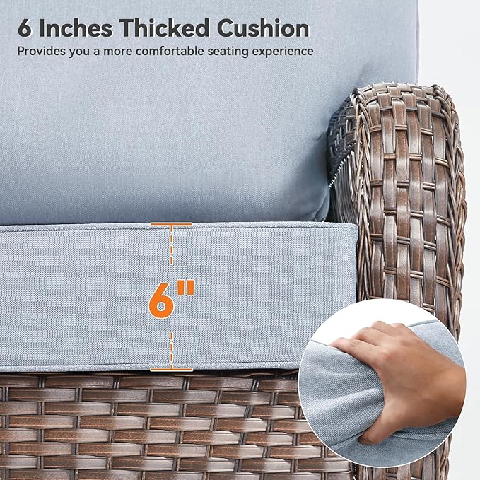 6" Thick Outdoor Cushions 22x24x6, 9-Set Deep Seat Patio Cushions with Removable Cover, Waterproof & Fade Resistant Replacement for Wicker Chair, Loveseat, Sofa - Baby Blue