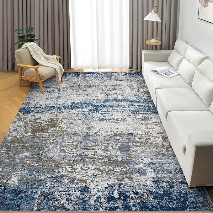Modern Abstract Area Rug 3x5 Non Slip Non Shedding Rug Low Pile Stain Resistant for Bedroom Living Room,Navy
