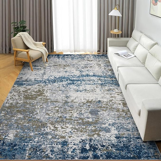 Modern Abstract Area Rug 3x5 Non Slip Non Shedding Rug Low Pile Stain Resistant for Bedroom Living Room,Navy