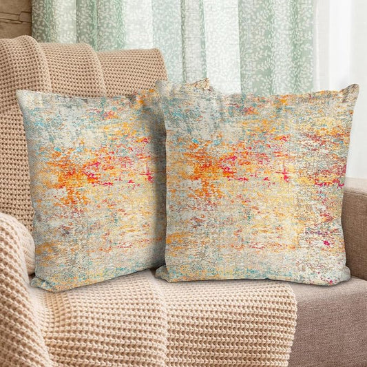Boho Floral Throw Pillow Covers 22x22 inch Set of 2,Boho Rug Geometric Floral Pattern Decor Double Sided Pattern Cushion Cover Soft Pillow Case Living Sofa Room Bed Square Pillow Cover